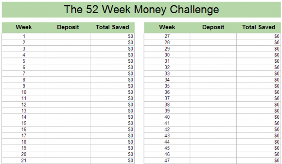 52 Week Money Challenge Spreadsheet