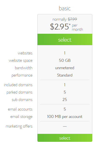 Bluehost basic web pricing cheapest price