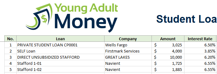 Student Loan Tracking Spreadsheet Excel