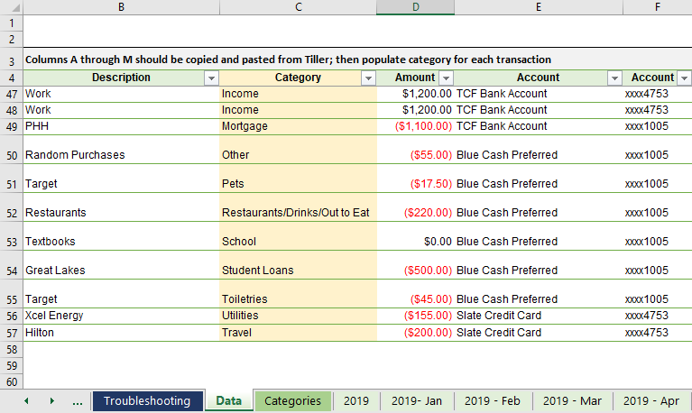 Automated Budget Spreadsheet in Excel - Populate Category