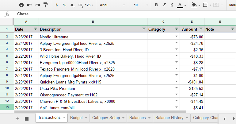 Tiller Automated Budget Spreadsheet