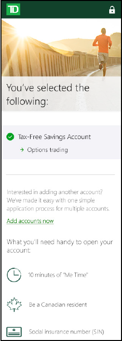 TD Bank Open Account First Screen