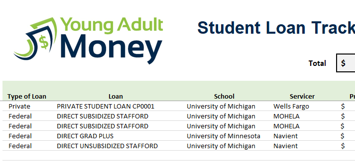 Student Loan Tracking Spreadsheet
