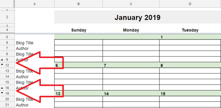 Free 2019 Editorial Calendar in Google Sheets - January Extra Posts