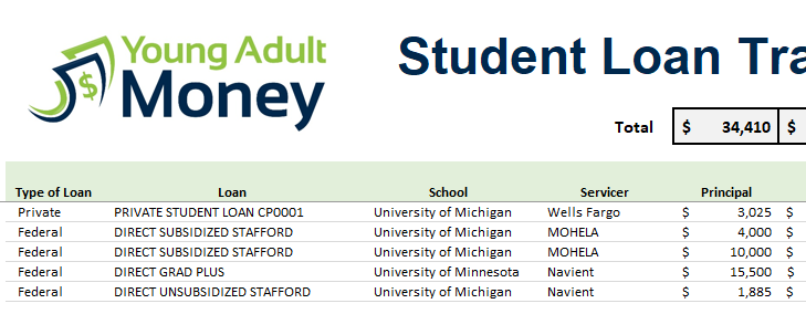 Young Adult Money Student Loan Spreadsheet Student Loan Snapshot