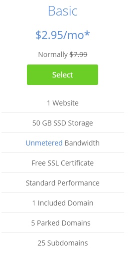 BlueHost Basic Hosting Option